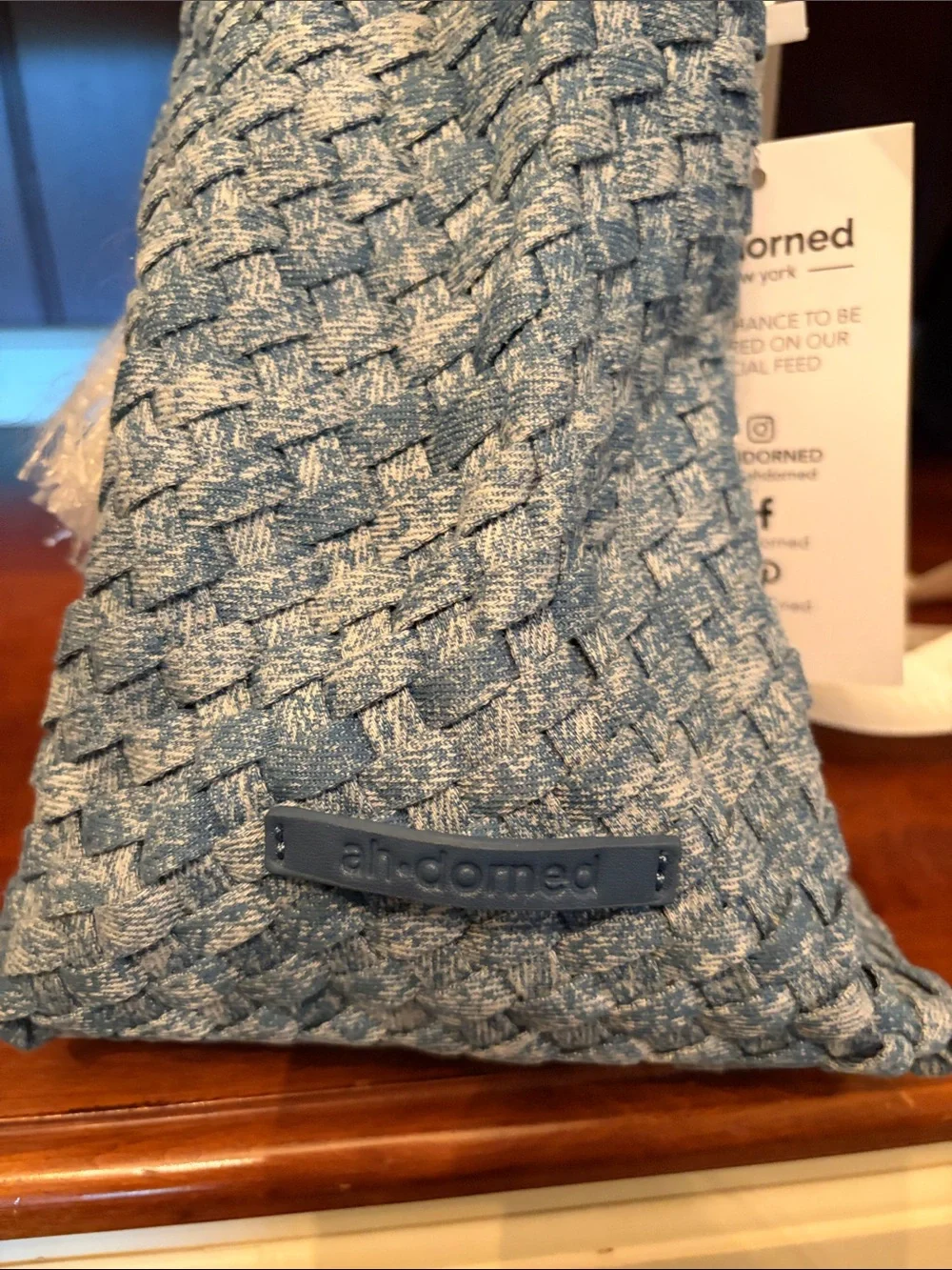 Ahdorned New York Woven Blue Shoulder Bag w/ white removable strap